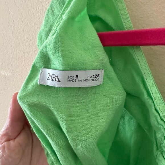 Zara Kids Green 100% Linen Wide Leg Jumpsuit size 8 VGUC - Picture 4 of 5